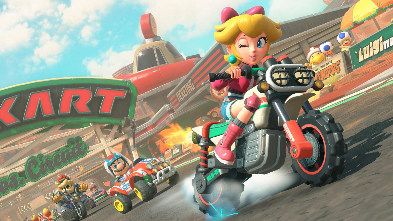 Peach sfreccia in Mario Kart World