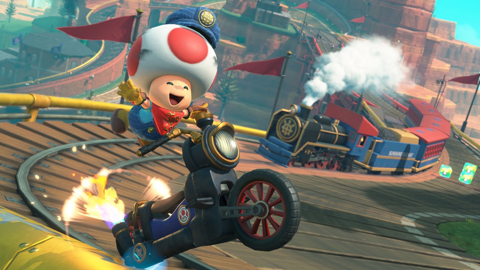Toad con la moto in Mario Kart World