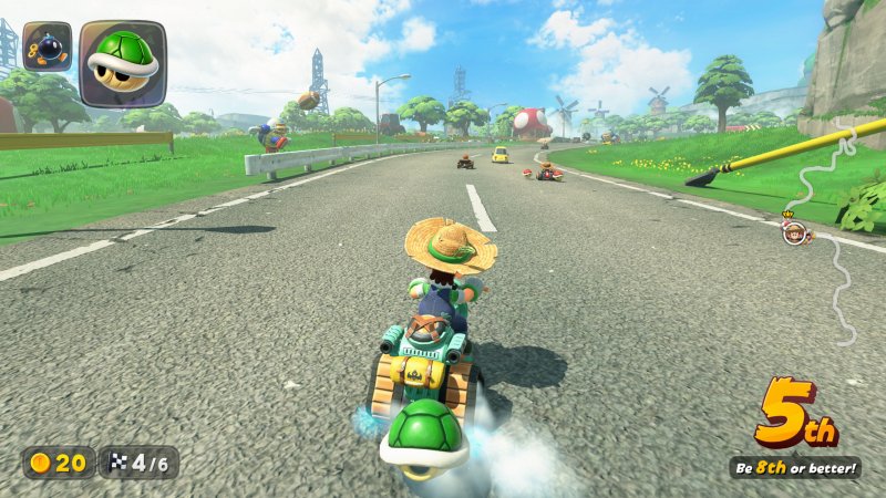 In Mario Kart World, le armi si mettono in automatico dietro al veicolo In Mario Kart World, le armi si mettono in automatico dietro al veicolo