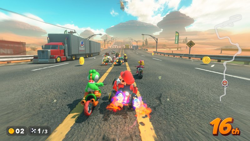 In Mario Kart World si possono raccogliere fino a 20 monete. Non è ancora chiaro se e quanto il tasso di velocità con monete al massimo sarà superiore a quello di Mario Kart 8 Deluxe
