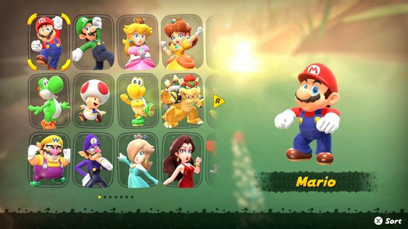 La schermata di selezione dei personaggi di Mario Kart World