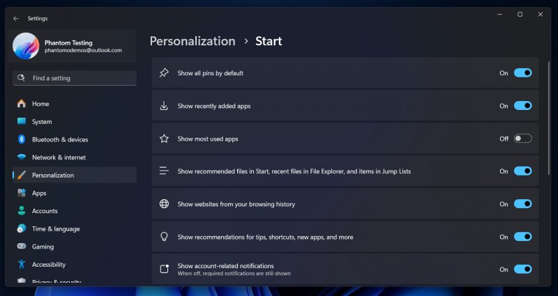 Come modificare le pinned apps