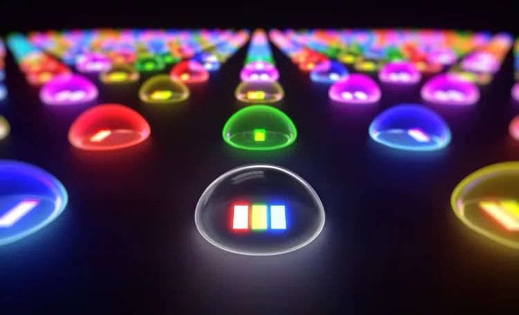 La rappresentazione di Sony della sua tecnologia di retroilluminazione RGB, dove ogni zona di retroilluminazione ha un LED rosso, verde e blu.