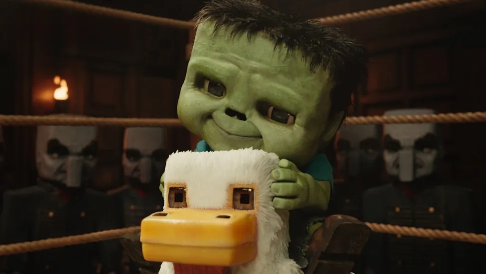Minecraftの映画のファンは、映画の部屋に本物の鶏肉をもたらしました