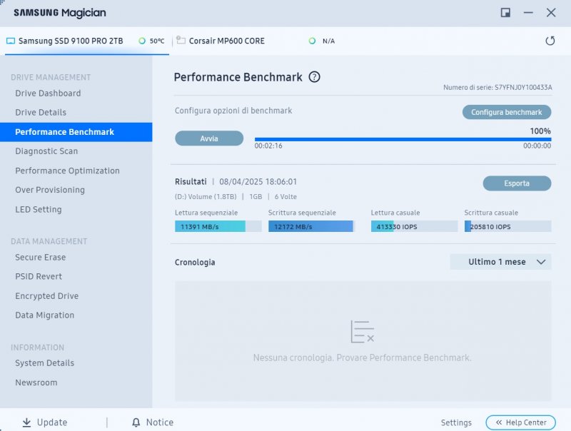 L'interfaccia di Samsung Magician, software che permette anche di misurare le performance dell'SSD L'interfaccia di Samsung Magician, software che permette anche di misurare le performance dell'SSD