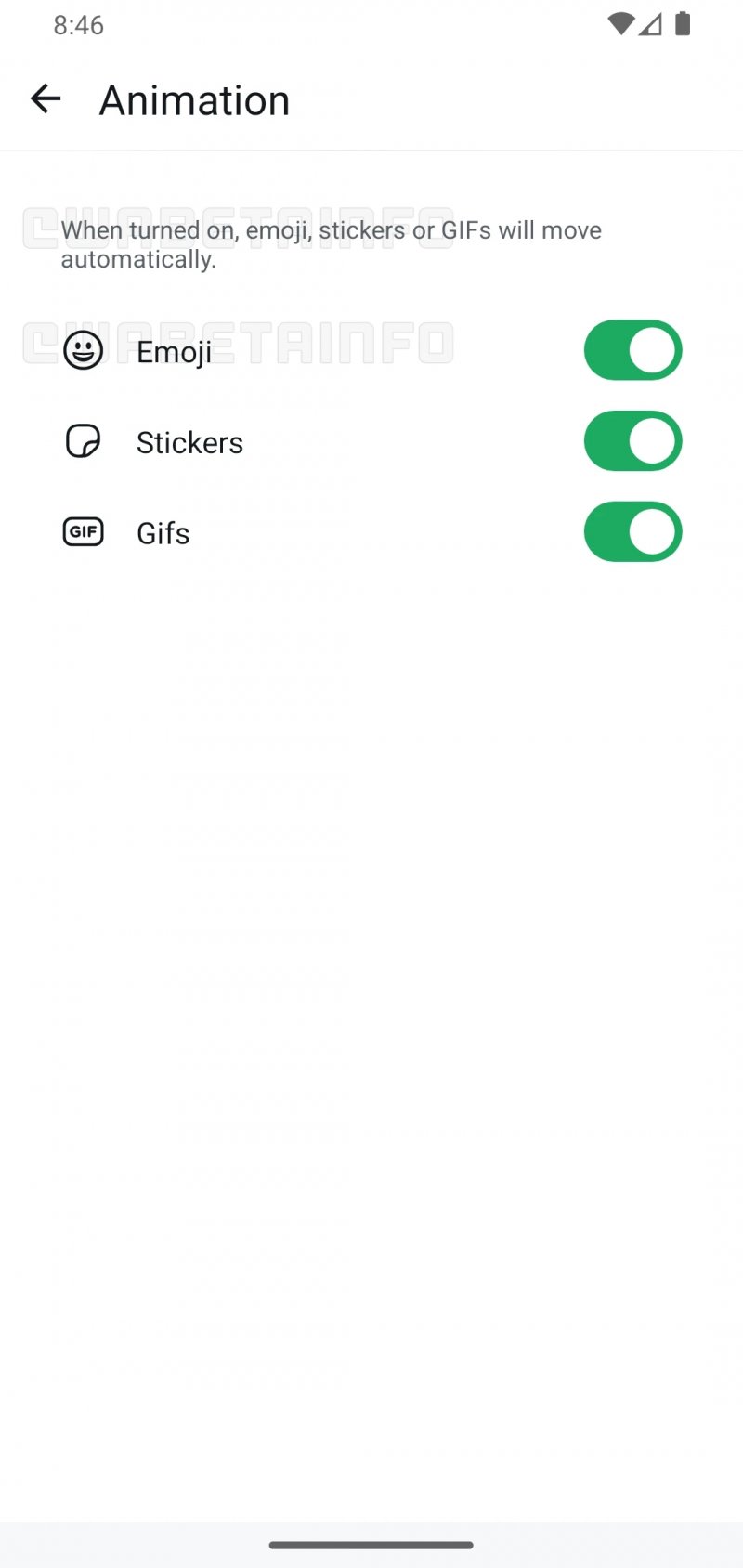 Le nuove opzioni di gestione delle animazioni di WhatsApp (fonte: wabetainfo)