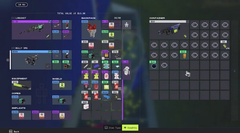 Dopo una partita sudata e combattuta, il vostro inventario potrebbe avere questo aspetto al momento dell'estrazione