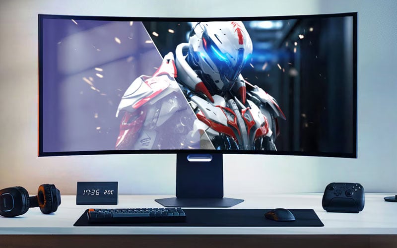 新しい湾曲したOLED LG ultgear 45GX950A-Bモニターを事前に配置：165 Hzリフレッシュの45インチスクリーン