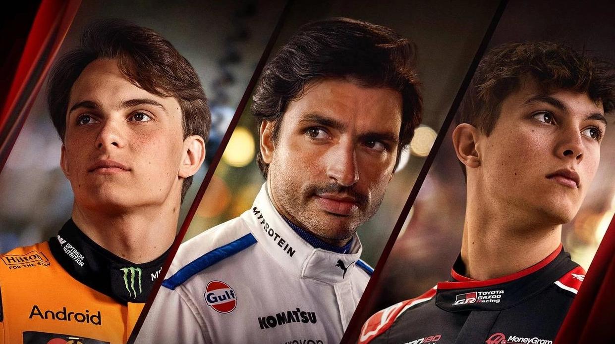 La copertina ufficiale di F1 25 con Bearman, Sainz e Piastri