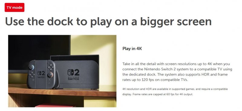 La descrizione attuale del sito di Nintendo Switch 2