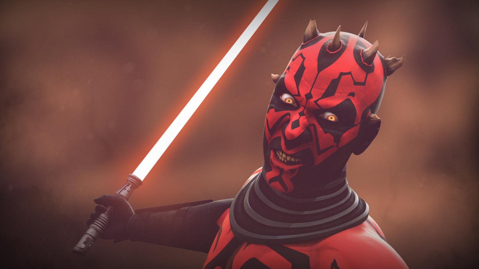 Maul da Star Wars con una spada laser rossa in mano