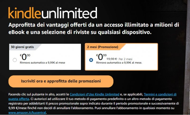 Le due offerte di Kindle Unlimited ora attive