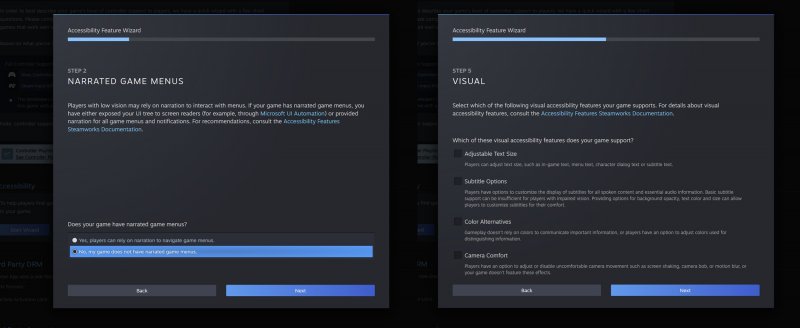 Schermata in cui gli sviluppatori possono descrivere le opzioni di accessibilità Schermata in cui gli sviluppatori possono descrivere le opzioni di accessibilità