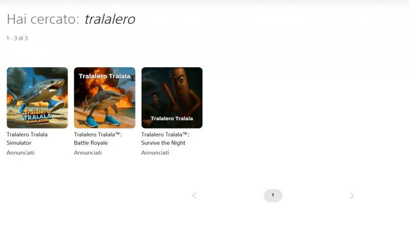 La pagina del PS Store per la ricerca di 'tralala' La pagina del PS Store per la ricerca di 'tralala'