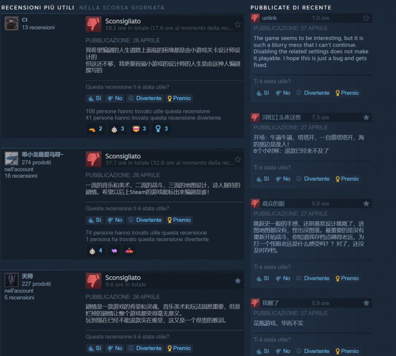 Immagine che mostra la prevalenza di rencensioni negative a Clair Obscur: Expedition 33 provenienti dalla Cina