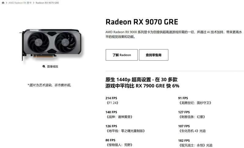 La pagina del sito ufficiale AMD cinese che svela le specifiche della Radeon RX 9070 GRE