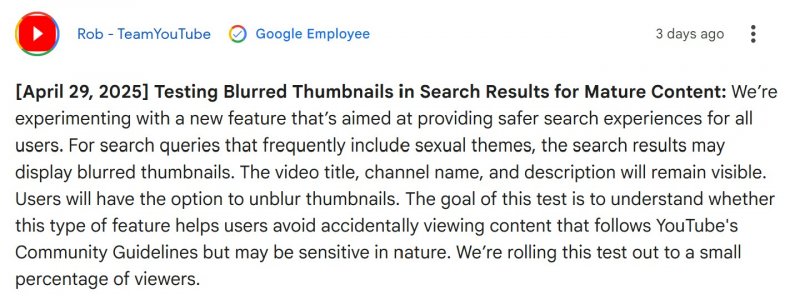 Il post di Google che annuncia la sperimentazione
