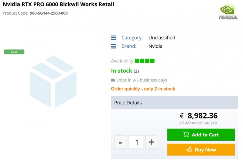 Il prezzo attualmente più basso per la NVIDIA RTX PRO 6000, in Europa