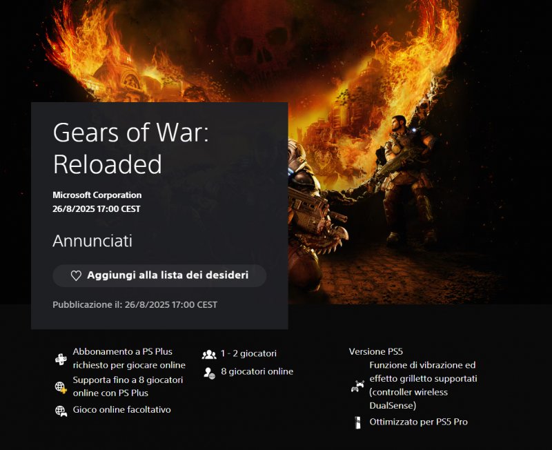 La pagina di Gears of War: Reloaded su PlayStation Store