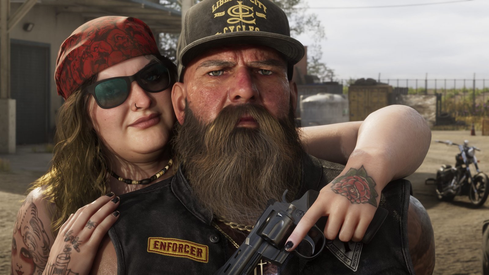 Due personaggi di GTA 6 abbracciati con una pistola in mano