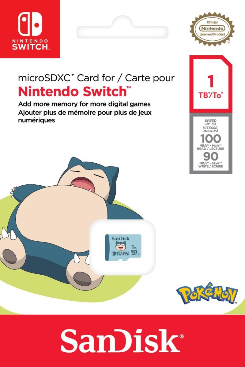 La scheda microSD per Nintendo Switch a tema Snorlax da 1 TB nella sua confezione
