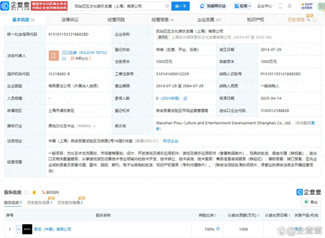 La pagina che conferma la creazione di Wanzhanpiwu Cultural Entertainment