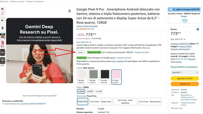 Dove attivare il codice promozionale del Google Pixel 9 Pro di Amazon
