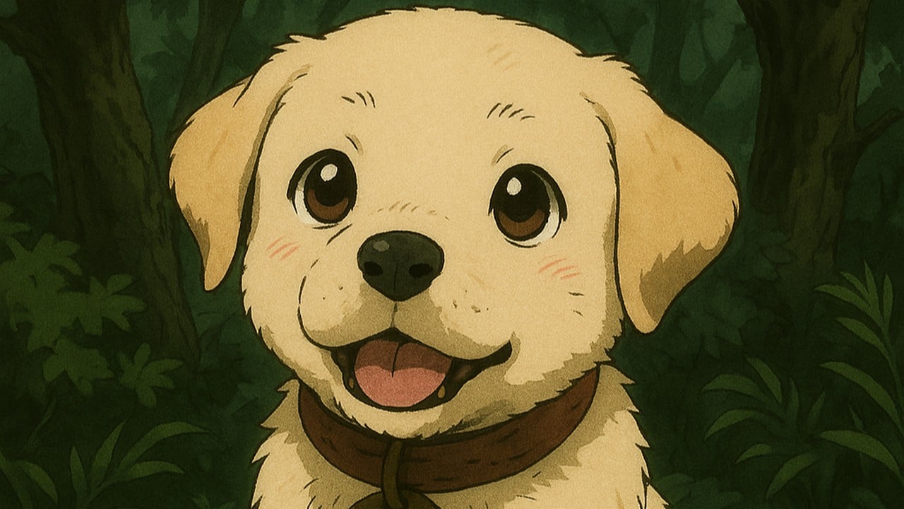 Un cucciolo di Labrador come se fosse un personaggio della Principessa Mononoke