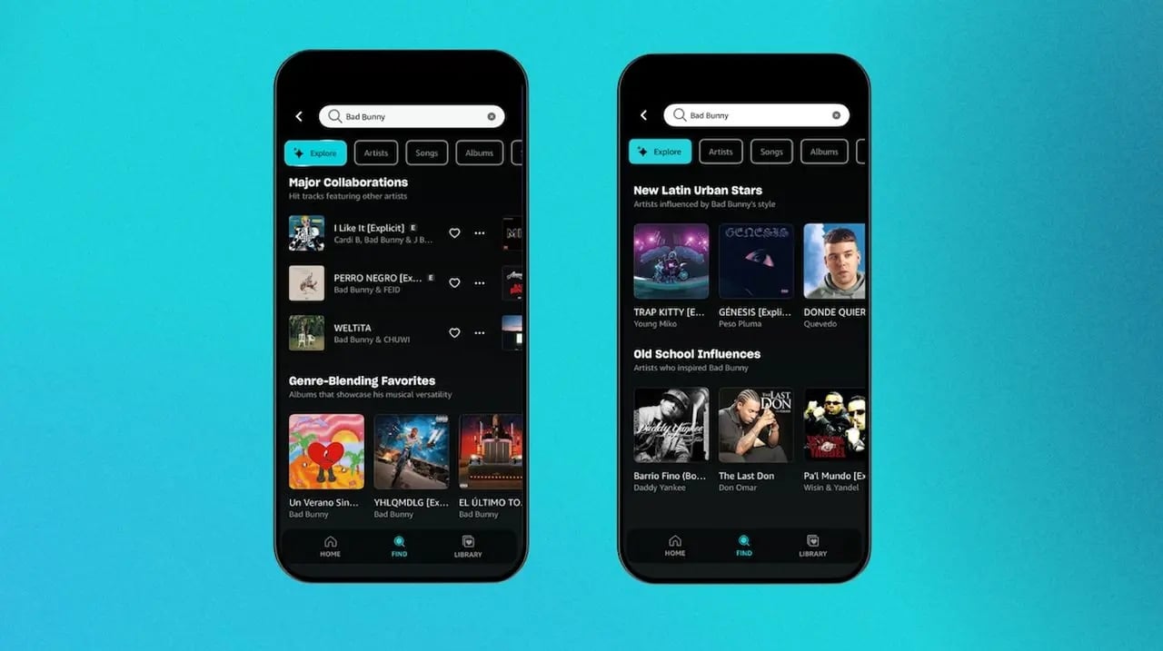 Interfaccia di Amazon Music Explore con intelligenza artificiale