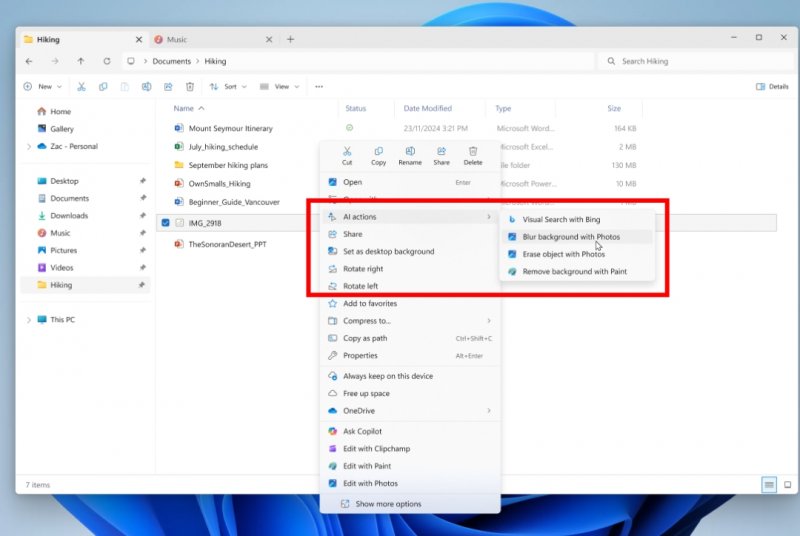 Le azioni IA in Esplora File