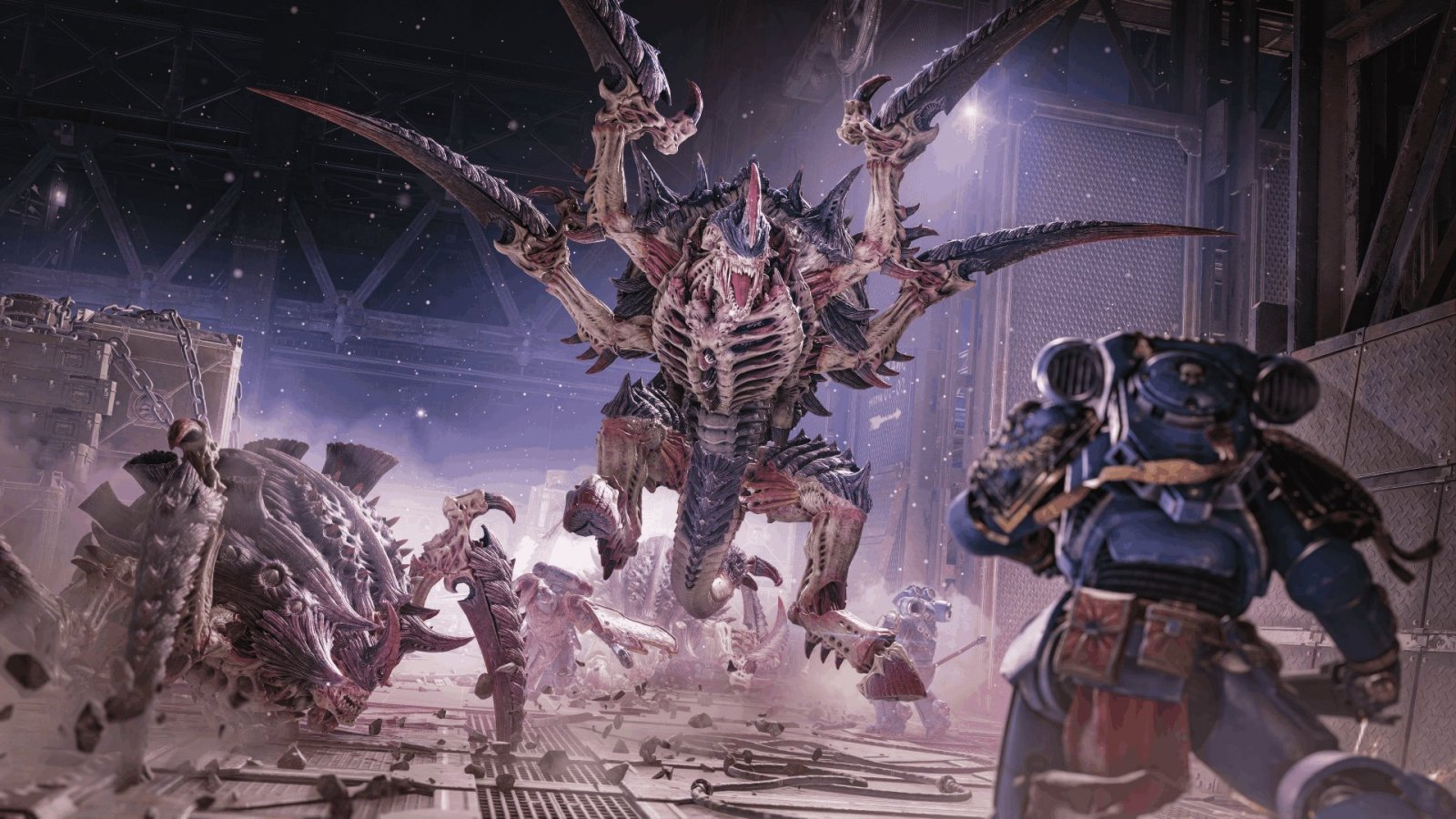 Una scena dalla modalità Assedio di Space Marine 2