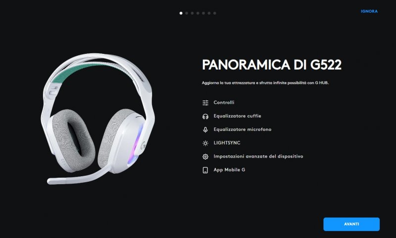Una panoramica delle impostazioni accessibili mediante il software Logitech G-Hub