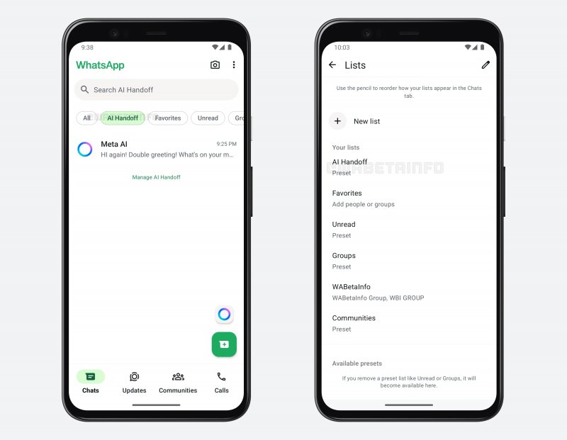 Il nuovo filtro per le chat con l'IA in WhatsApp (fonte: wabetainfo)