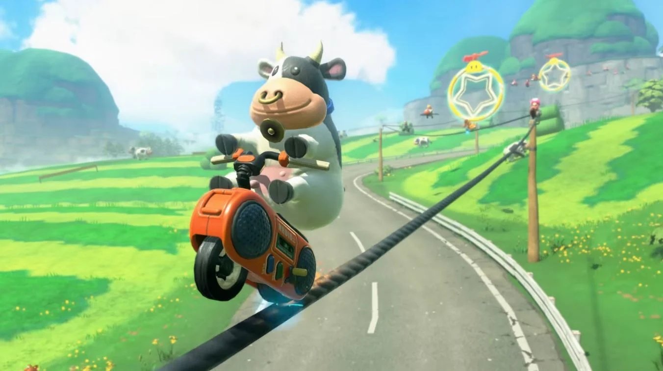 La mucca in azione in Mario Kart World