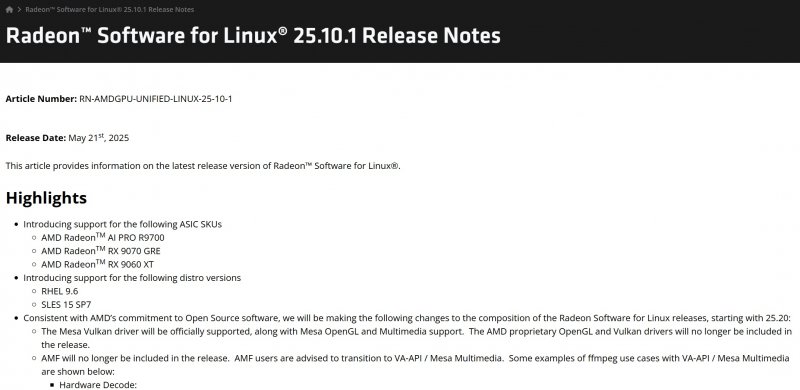 Le note relative al nuovo aggiornamento