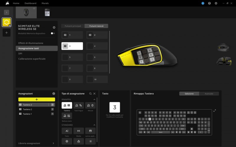 L'interfaccia di iCue nella configurazione del Corsair Scimitar Elite Wireless SE L'interfaccia di iCue nella configurazione del Corsair Scimitar Elite Wireless SE