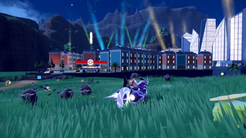 Una scena notturna di Pokémon Violetto Una scena notturna di Pokémon Violetto