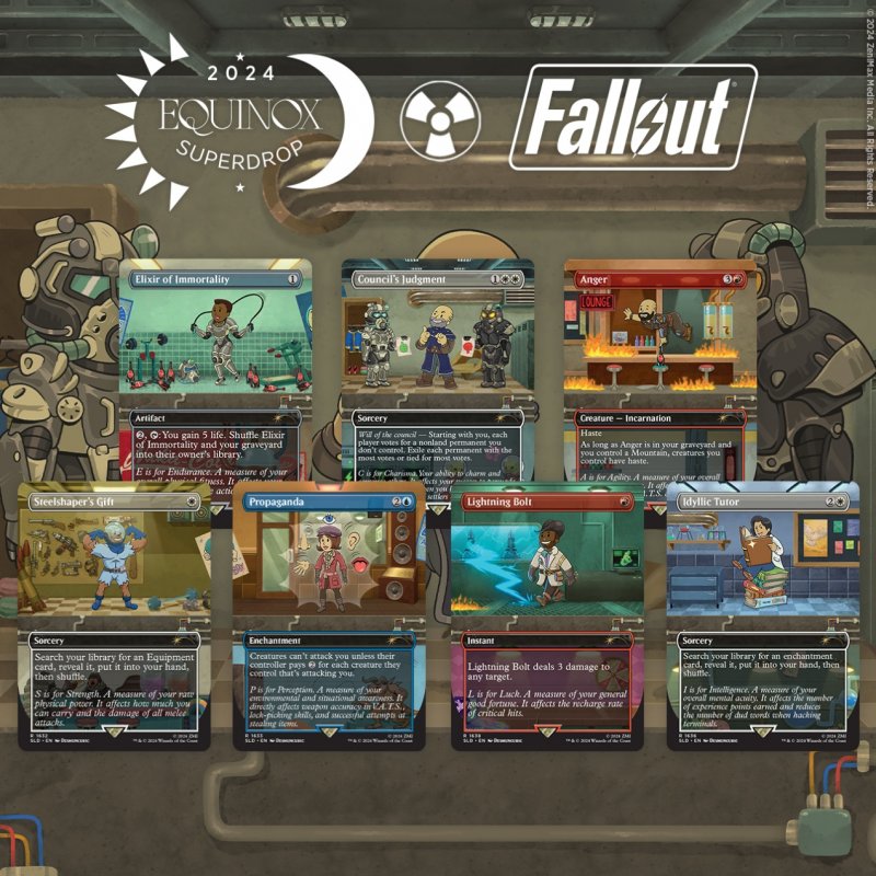 Wizards of the Coast ha deciso di onorare il sistema S.P.E.C.I.A.L. della serie Fallout con sette carte che cominciano ciascuna con una lettera dell'acronimo