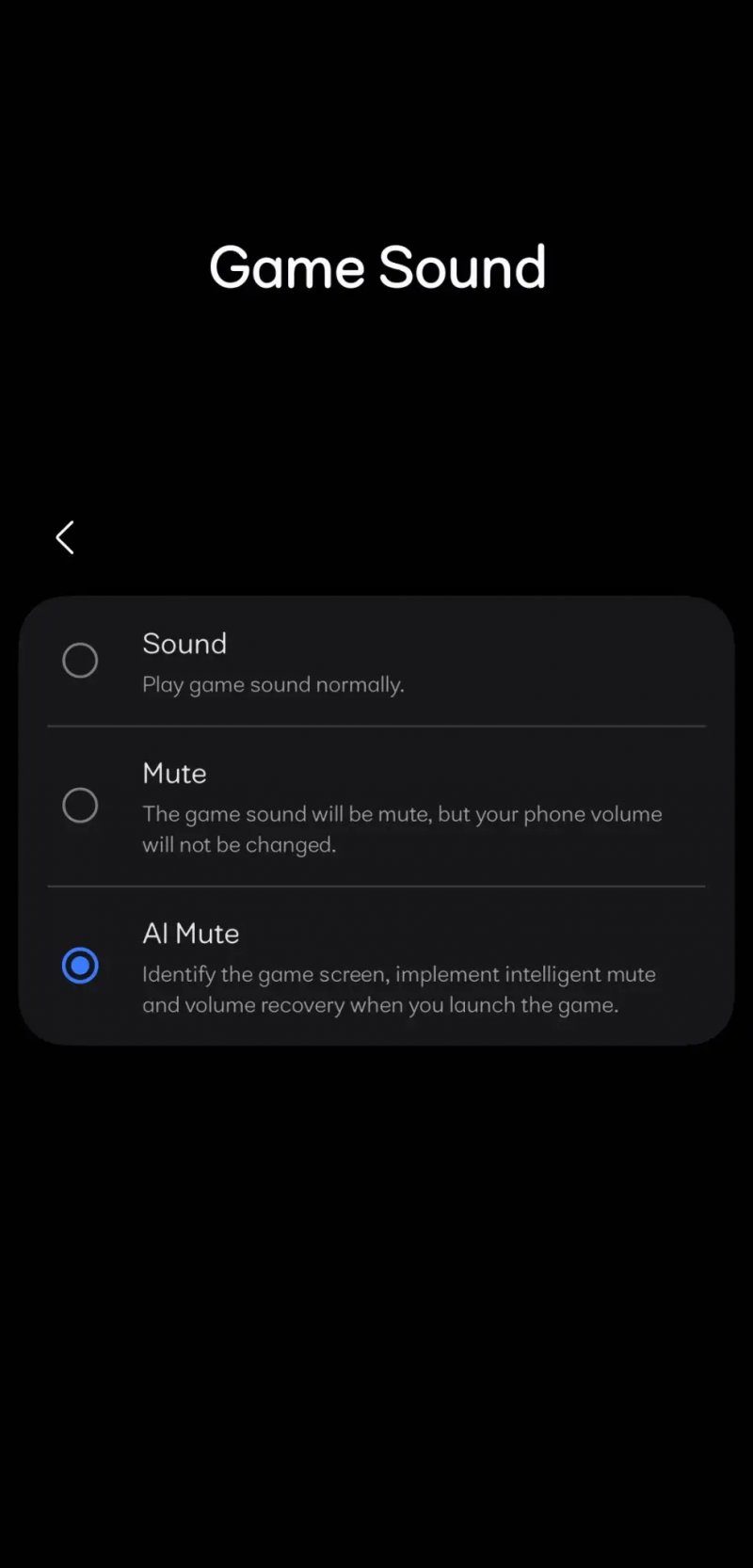 L'interfaccia di Game Booster per dispositivi Samsung (in questo caso Game Sound) L'interfaccia di Game Booster per dispositivi Samsung (in questo caso Game Sound)
