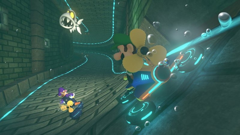 Le sezioni antigravitazionali, introdotte in Mario Kart 8, rendono più imprevedibili le gare (anche sott'acqua)