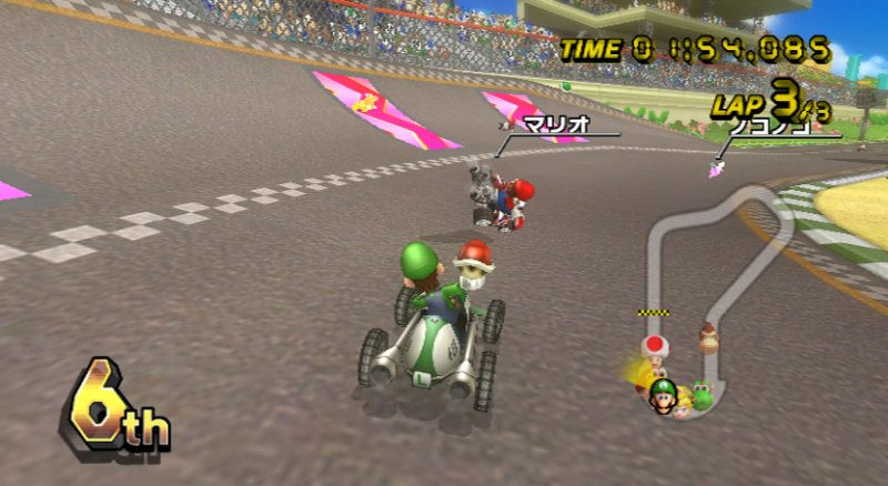 Per accogliere il maggior numero di veicoli in gara, i tracciati di Mario Kart Wii sono più larghi che mai