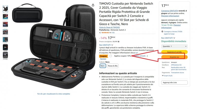 Dove attivare il coupon di Amazon per la custodia per Nintendo Switch 2 di TiMOVO
