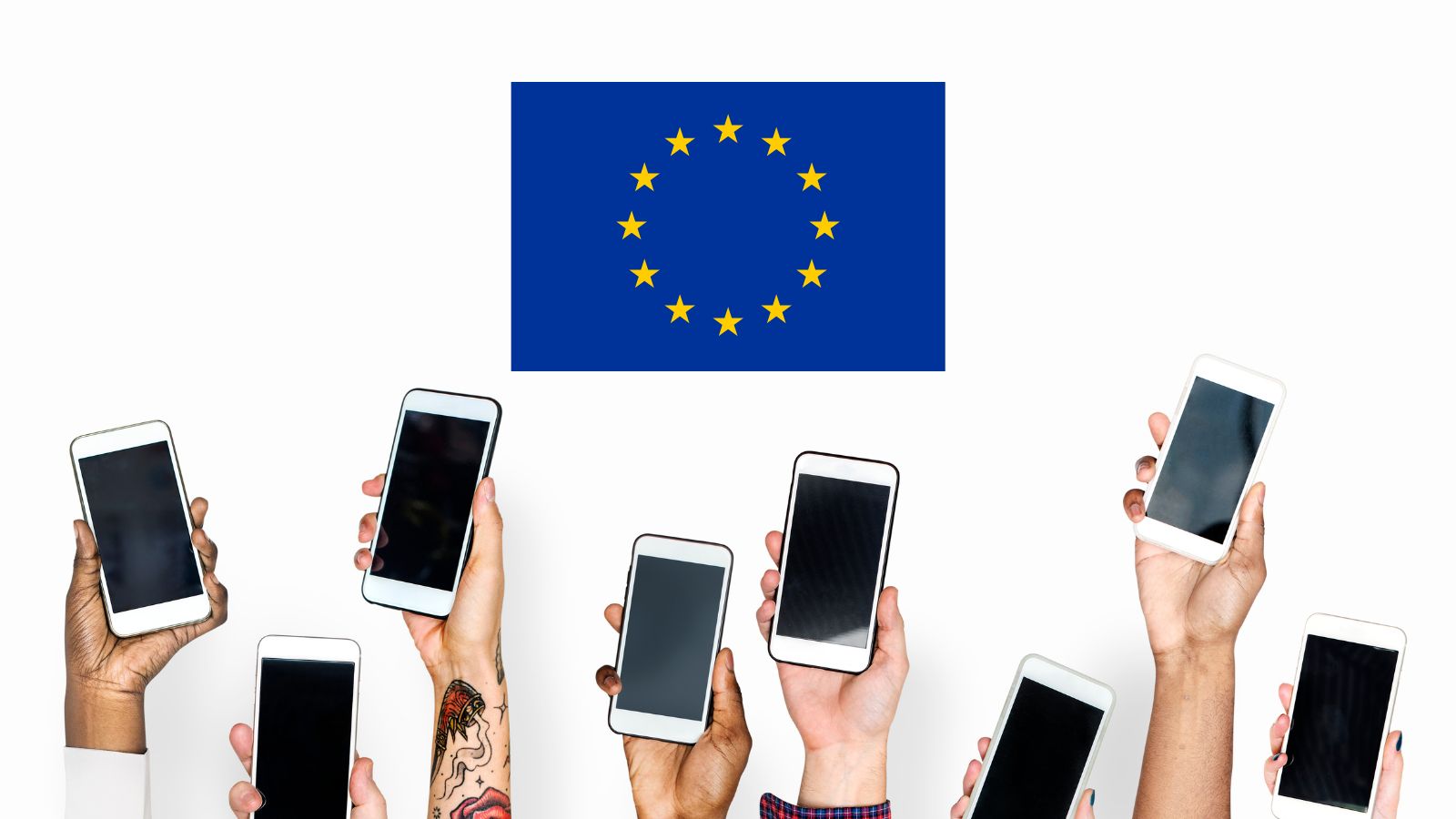 Bandiera UE con smartphone