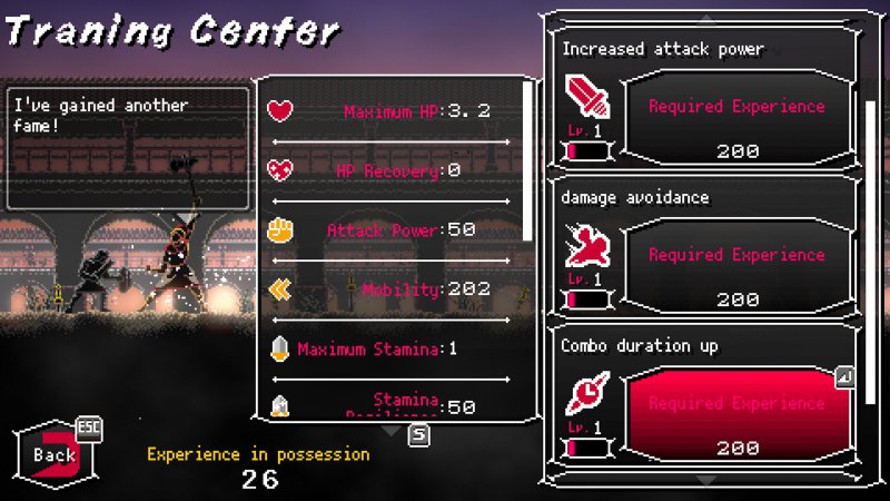 Nel menù principale è possibile potenziare le statistiche dei personaggi investendo punti esperienza