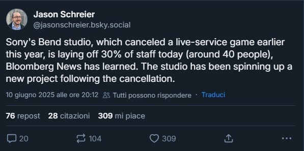 Schreier'in Bend Studio İşten çıkarılmalarındaki Gönderi
