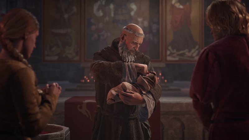 Un prete benedice un bambino col sangue sotto il controllo dei vampiri in The Blood of Dawnwalker