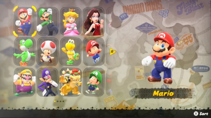 Lo schermo di selezione dei personaggi, non troppo funzionale