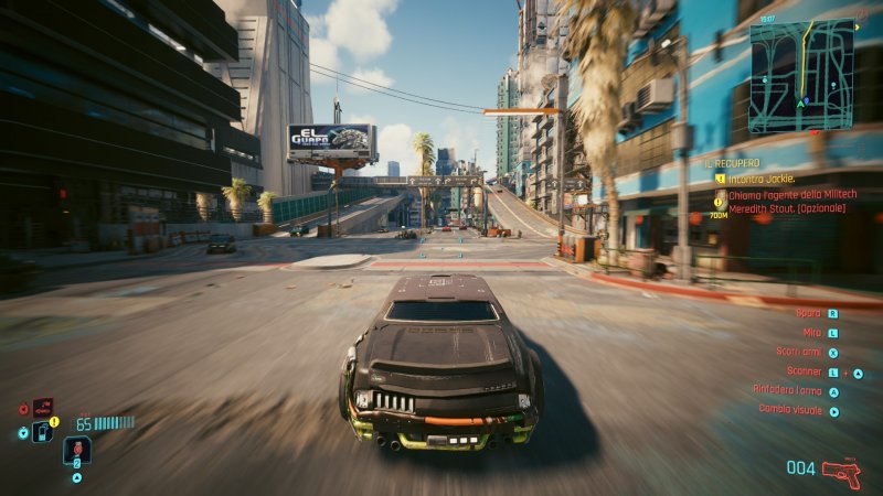 Una sequenza di guida in Cyberpunk 2077: Ultimate Edition