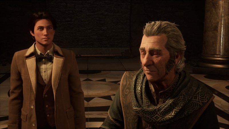 Il nostro personaggio e il professor Fig in Hogwarts Legacy