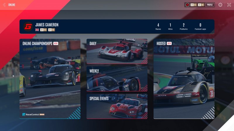Il menu di Le Mans Ultimate della componente multigiocatore